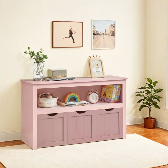 Toy Storage Cabinet - VERRA Kids Storage 3 Drawer with Wheels - Pink