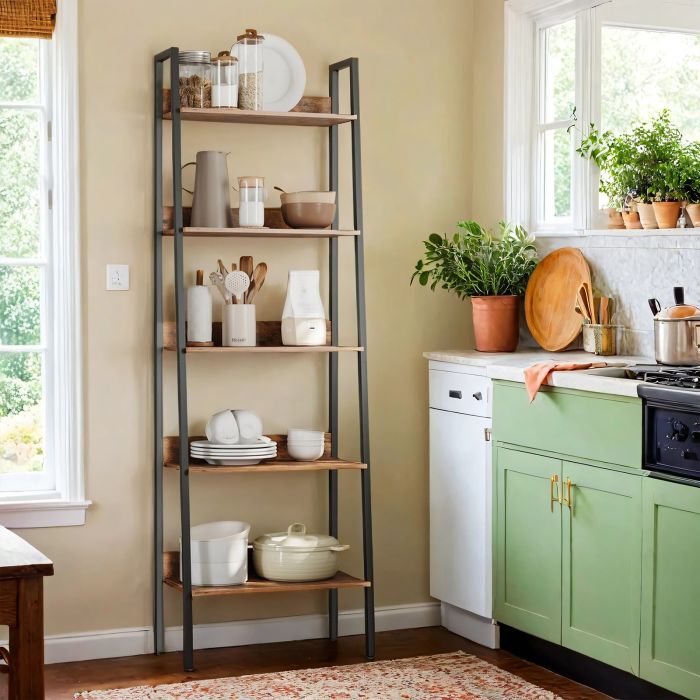 Bookcase - VERRA 5 Tier Ladder Shelf Slim Open Shelf - Black