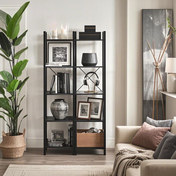 Bookshelf - VERRA 5 Tier Freestanding Storage Shelf - Black