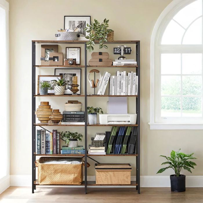 Bookshelf - VERRA 6 Tier Tall Shelving Unit Storage Shelf - Black