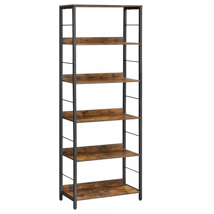 HAWTHORNMERE 6 Tier Bookshelf - Medium Oak and Black