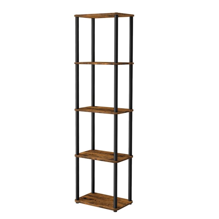 GLBUNO 5 Tier Bookcase - Rustic Brown and Black - 38cm