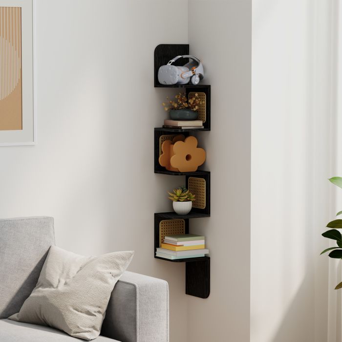Floating Shelf - VERRA 5 Tier Wall Mounted Corner Shelf Space-Saving - Black