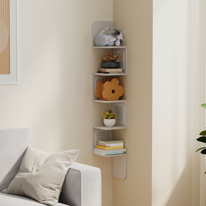 Floating Shelf - VERRA 5 Tier Wall Mounted Corner Shelf Space-Saving - Light Grey