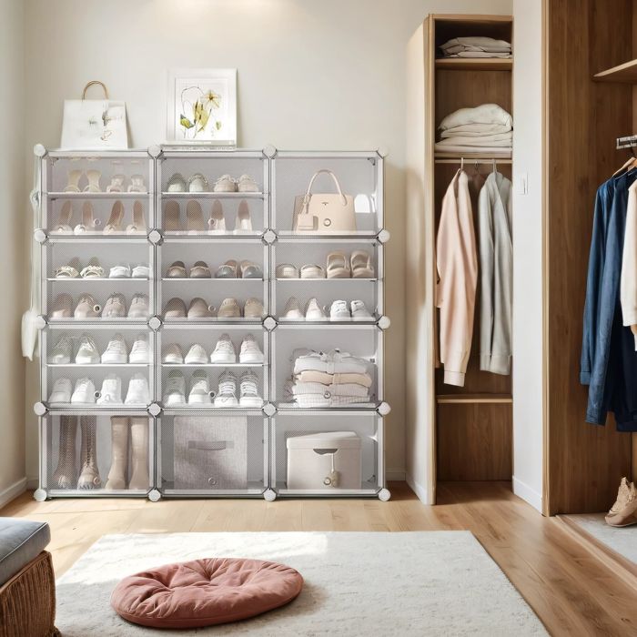 VERRA Shoe Rack - 12 Slots Interlocking Modular Storage Tall Large Sized Rack - White