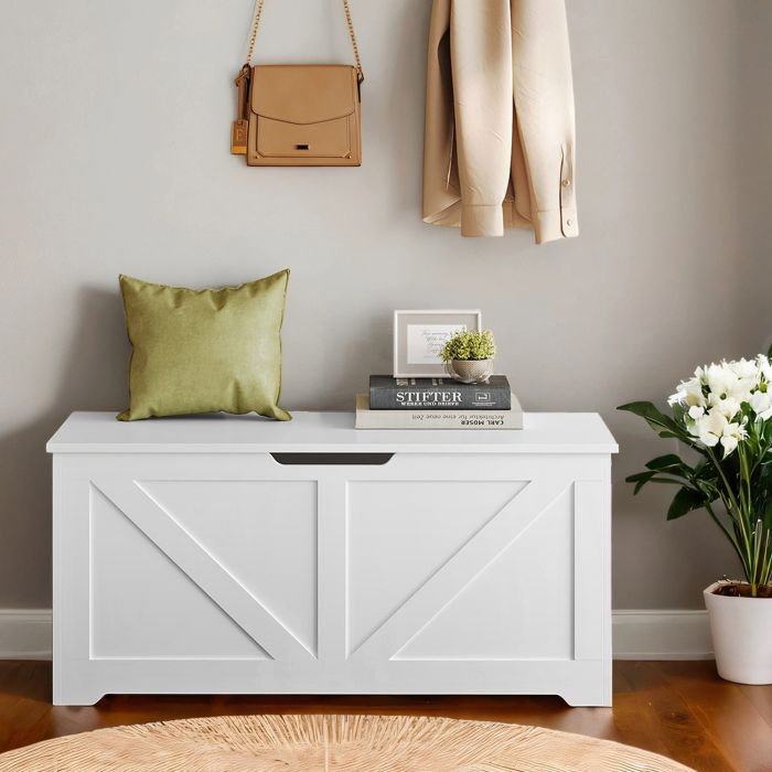 Storage Chest - VERRA Trunk Bench Style with 2 Safety Hinges - White