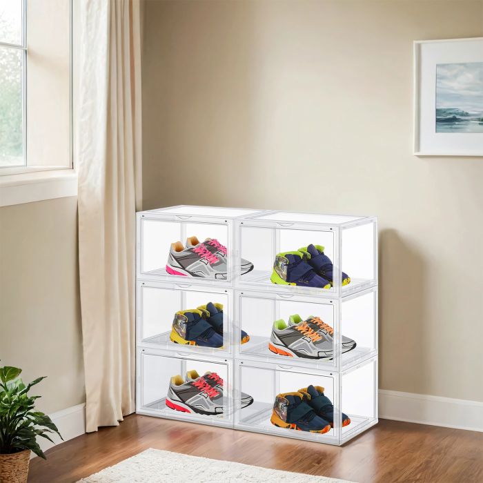 VERRA Shoe Box - 6 Pack Stackable Storage Small Sized ShoeBox - White