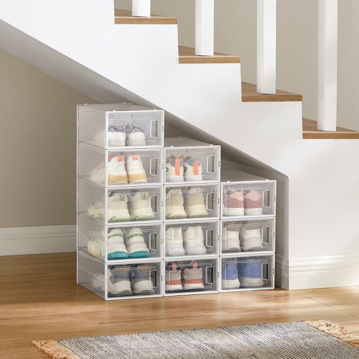 VERRA Shoe Box - 12 Pack Stackable Organizers Small Sized ShoeBox - White