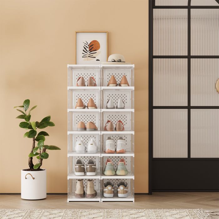 VERRA Shoe Box - 12 Slots Storage Tall Large Sized ShoeBox - White