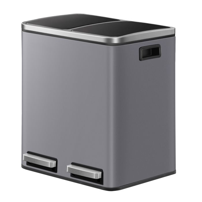 HEPEDE Double Compartment Pedal Recycling Bin - Grey