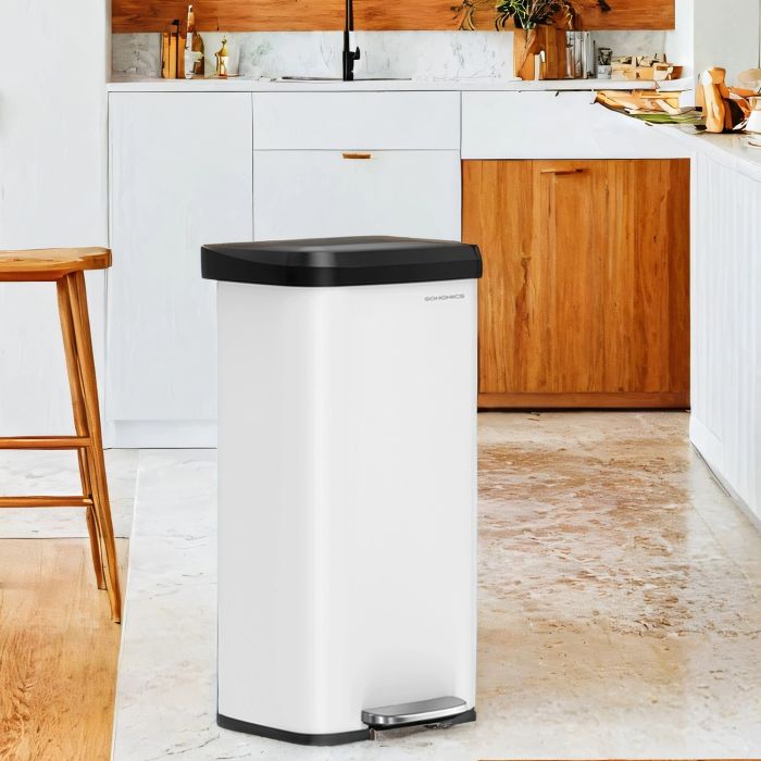 Kitchen Bin - VERRA 68L Metal Pedal Bin with Lid - White