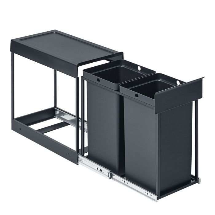 HITONE Dual Compartment Kitchen Recycling Bin 30L - Grey