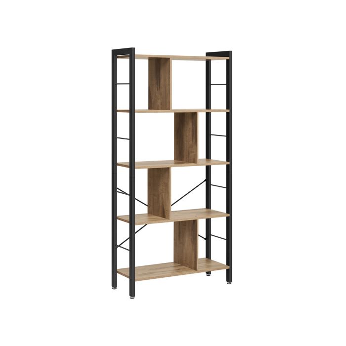Bookshelf - LUMLIA 5 Tier Standing Shelf Camel Brown and Black - Camel Brown