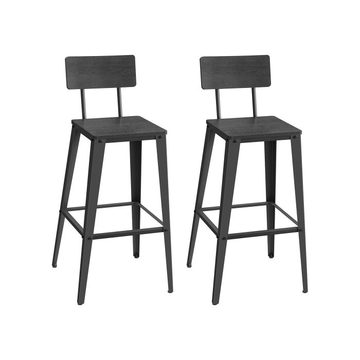 Bar Stools - LUMLIA Set of 2 with Backrest Ash Black