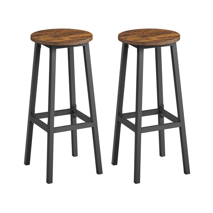 Bar Stools - MONNOS Set of 2 Rustic Brown Kitchen Stools 74 cm High - Rustic Brown