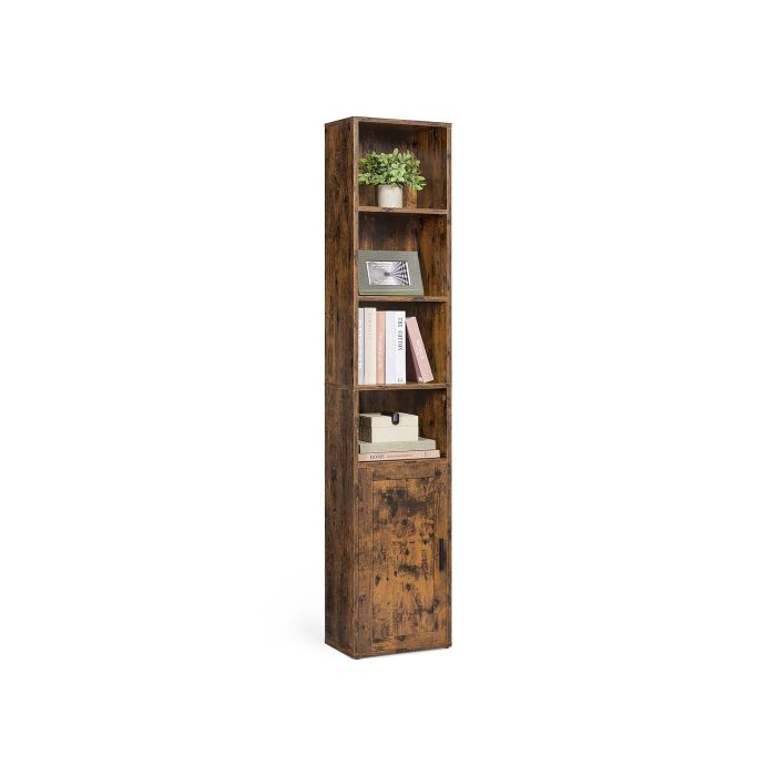 Bookcase - MONNIA Tall Wooden Shelf with 1 Door Rustic Brown