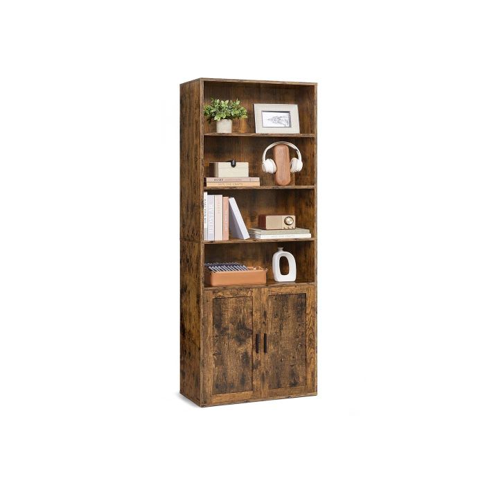 Bookcase - MONNIA Tall Wooden Shelf with 2 Door Rustic Brown - Rustic Brown