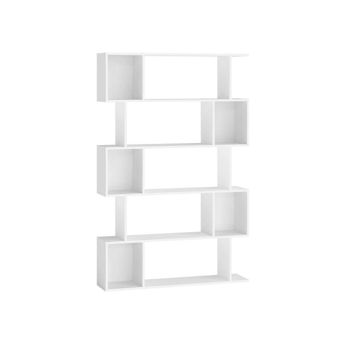 Bookshelf - MONNIA 5 Tier Wooden Shelf with Open Compartment - Matte White