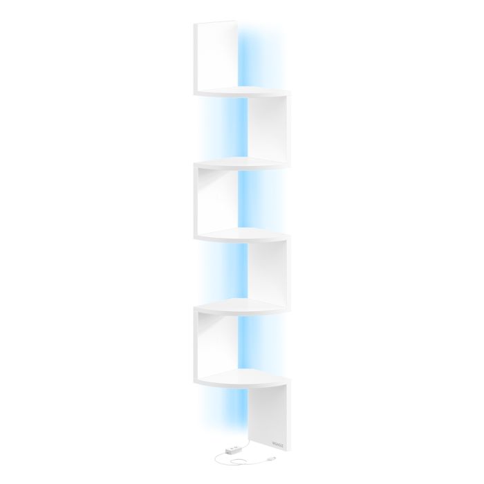 CLTEPY Wall Mounted Corner Shelf with RGB LED Lights - Matte White