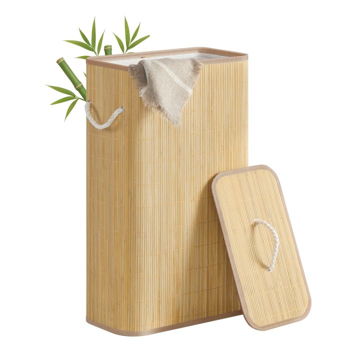 LEPUFI Laundry Basket with Lid 60L - Natural