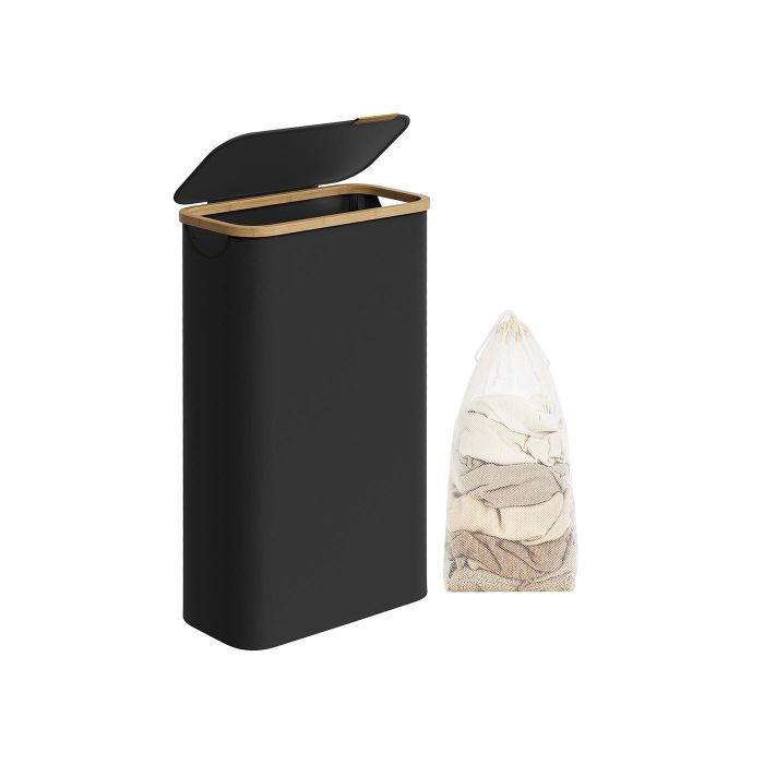 Laundry Basket - LUSNZA 65L Space-Saving with Lid - Black