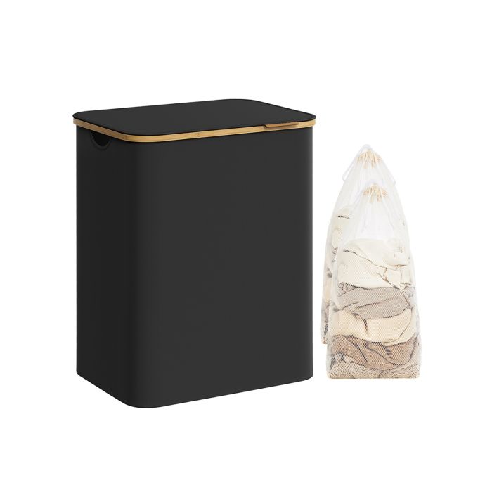 Laundry Basket - LUSNZA 130L 2-Section with Lid - Black