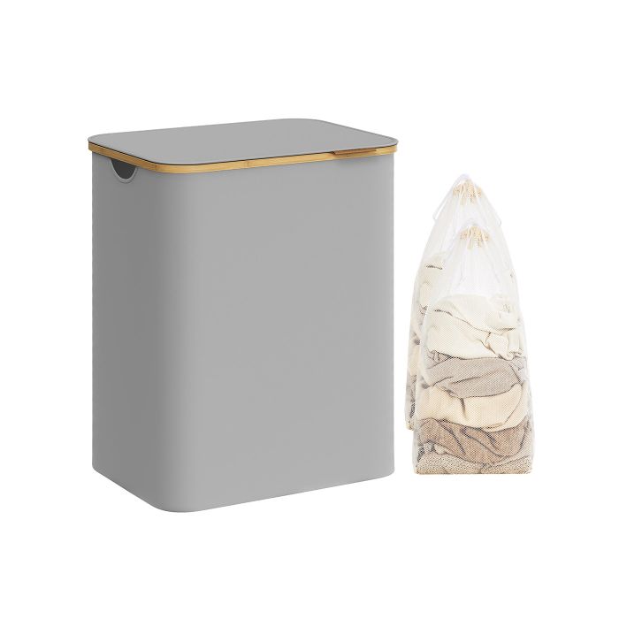 Laundry Basket - LUSNZA 130L 2-Section with Lid - Dove Grey