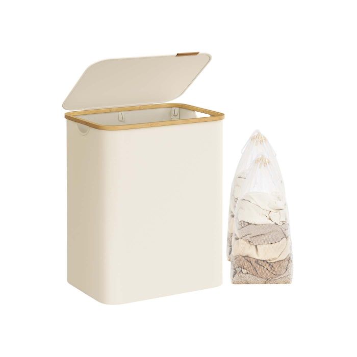 Laundry Basket - LUSNZA 130L 2-Section with Lid - White