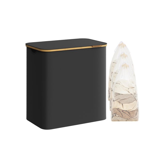 Laundry Basket - LUSNZA 150L 3-Section with Lid - Black