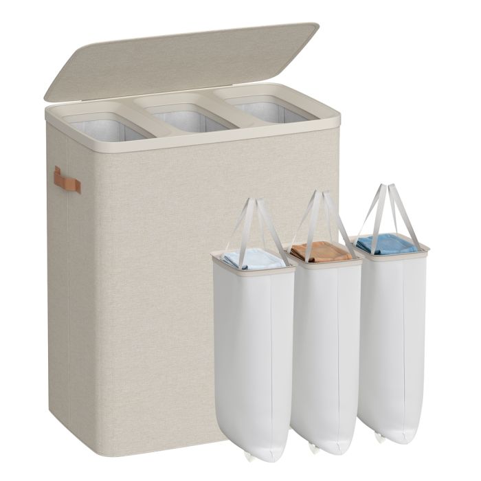 DAKEMO Triple Compartment Laundry Basket 190L - Cappuccino Beige