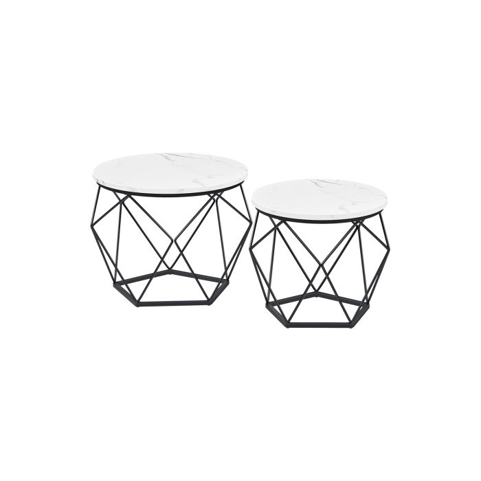 Coffee Tables - LUMON Set of 2 Round Marble Tables - White and Black
