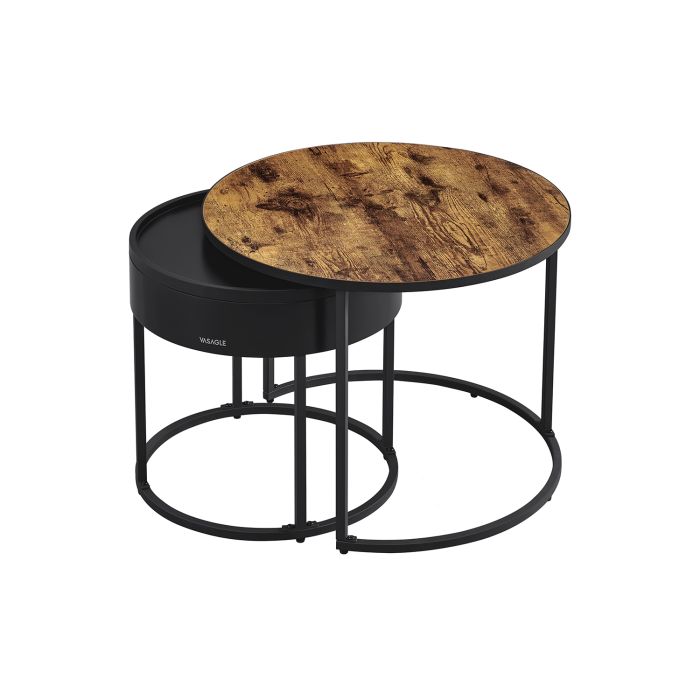 Side Tables - LUMON Set of 2 Round Rustic Brown and Black Metal Frame - Rustic Brown