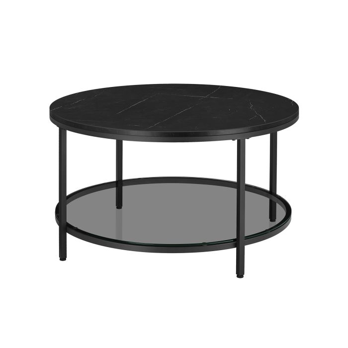 Faux Marble Round Coffee Table with Storage Shelf