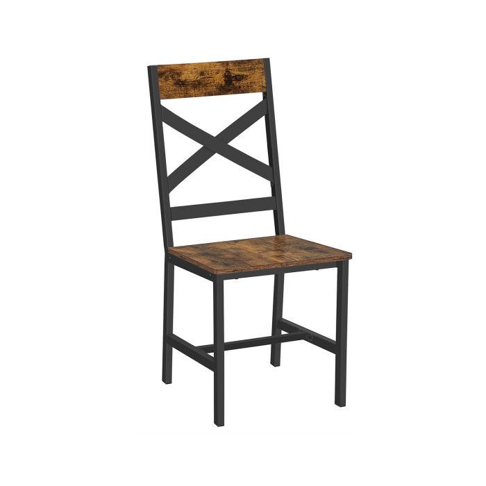 Dining Chairs - ZARVA Industrial Set of 2 Steel Frame Rustic Brown and Black