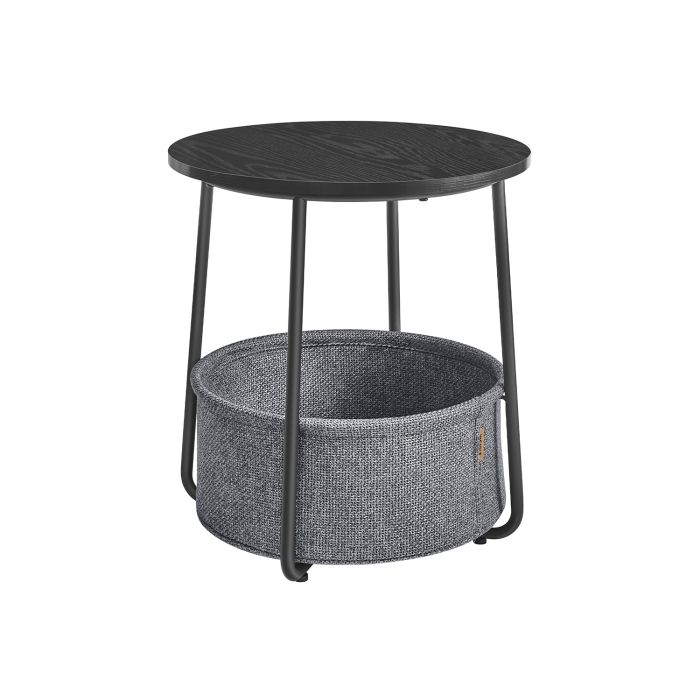 Round Side Table with Basket Ebony Black and Slate Grey