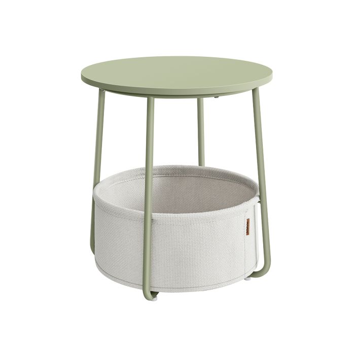 Round Side Table with Basket Laurel Green and Cream White