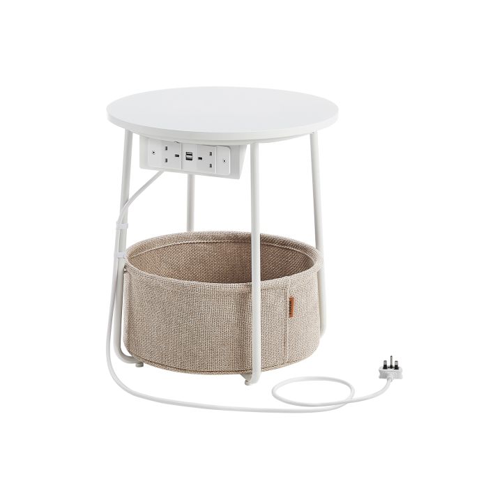 Side Table - SERDA With Power Outlet Matte White