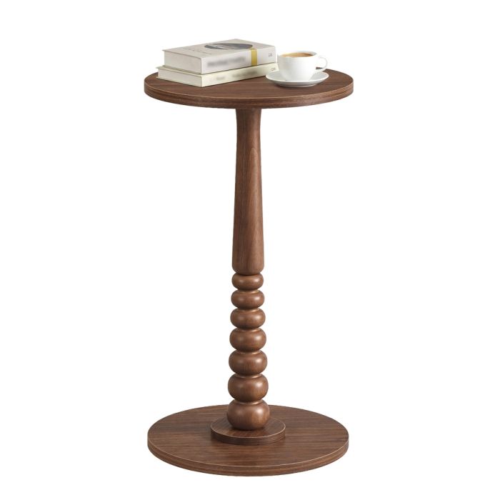 LOMIXY MARIEL Round Side Table with Wooden Leg - Chestnut Walnut