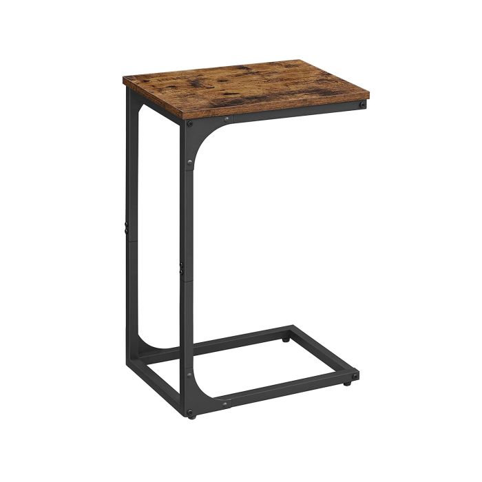 Side Table - VIVNIA C-Shaped Metal Frame Rustic Brown