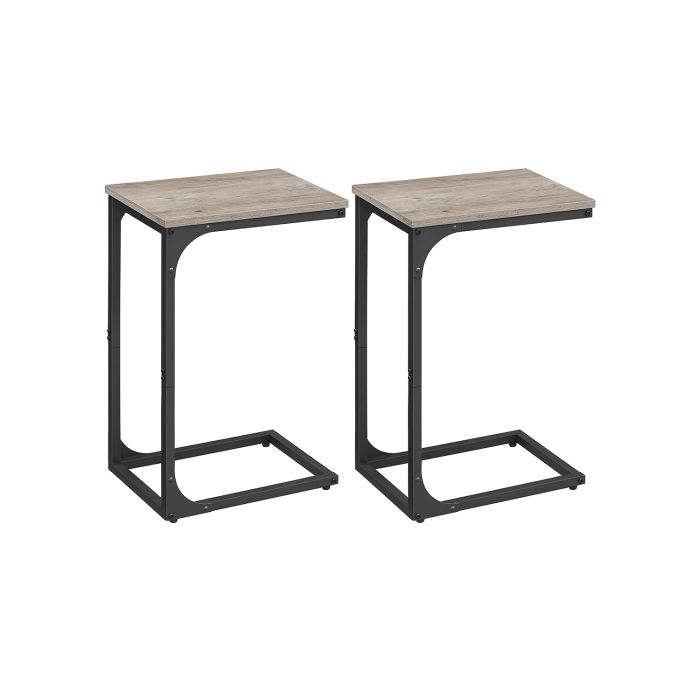 Side Tables - VIVNIA C-Shaped Set of 2 with Optional Helper Information - Light Grey