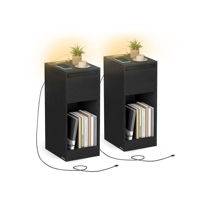 Side Table - VERRO Record Player Stand Vinyl Storage 3 Tier - Ebony Black