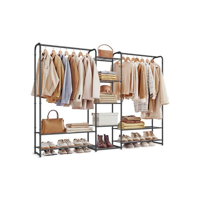 Clothes Rack - FINNIA Open Wardrobe with Storage Shelves - Matte Black