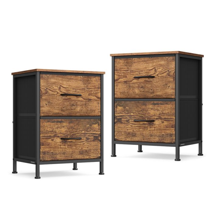 MADAMA Bedside Table with 2 Drawers - Rustic Brown and Ink Black