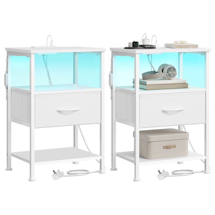 MAYROW Set of 2 1 Drawer Bedside Tables with Charging Station - Cloud White