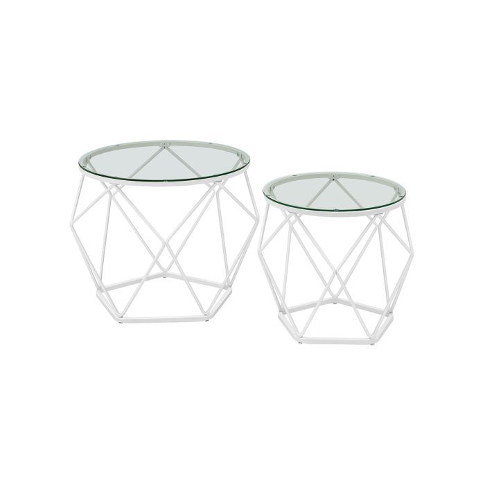 Coffee Tables - VIVVAS Set of 2 Round Table Transparent and White - White