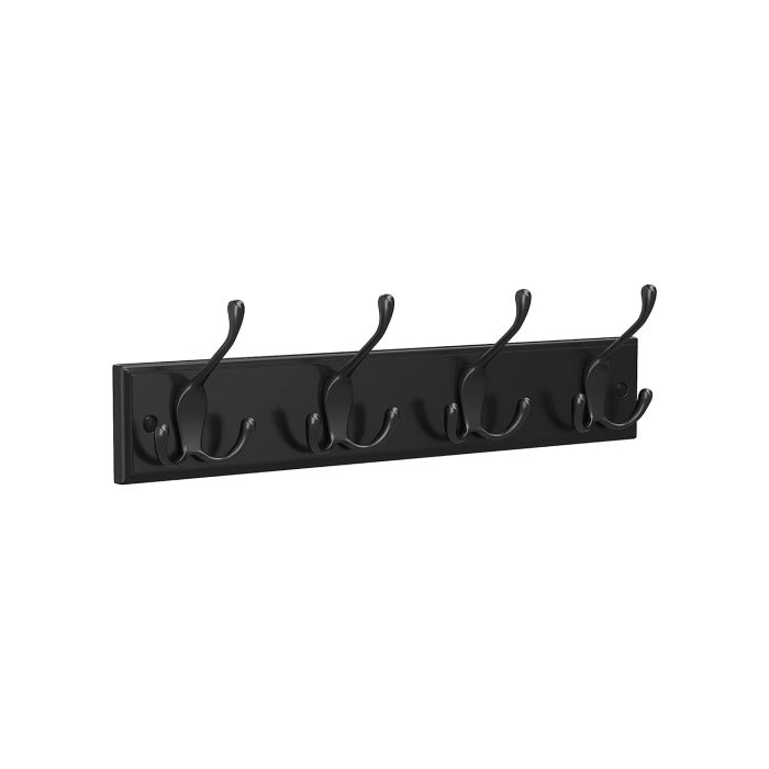 Wall Mounted Coat Rack with 4 Triple Metal Hooks - Black