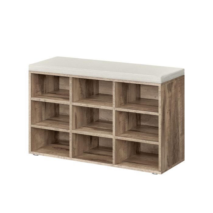 NOVRIA Shoe Bench - 9 Compartment Padded Seat Medium Sized Bench - Camel Brown
