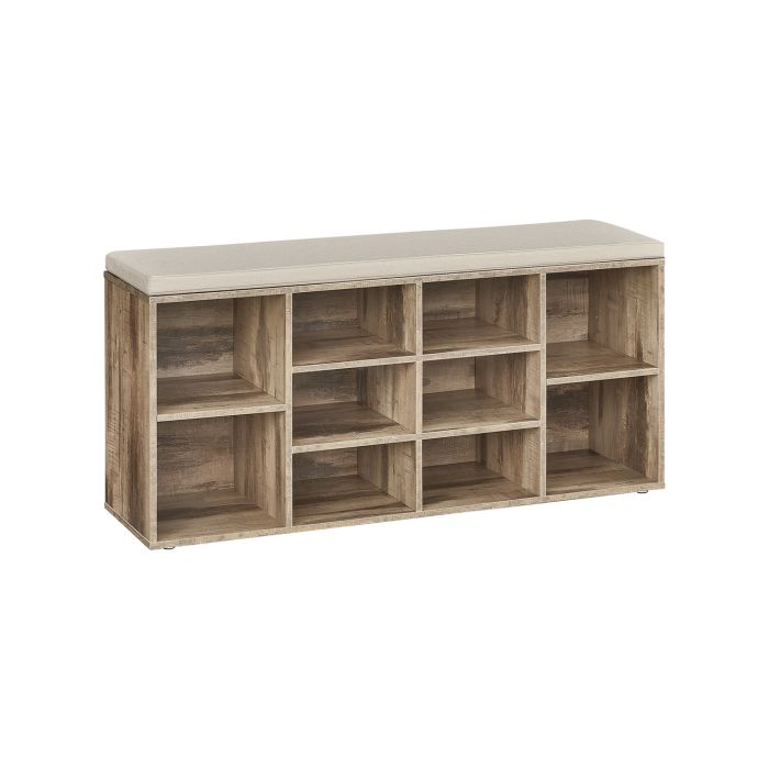 NOVRIA Shoe Bench - 10 Compartment Padded Seat Medium Sized Bench - Camel Brown