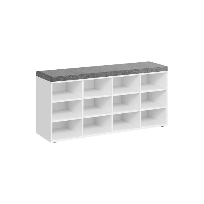 Shoe Bench with Cushion and 12 Compartments Classic White