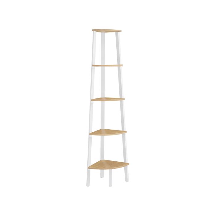 Corner Shelf - NOVVAS 5 Tier Unit Natural Oak and Matte White - Natural Oak and Matte White